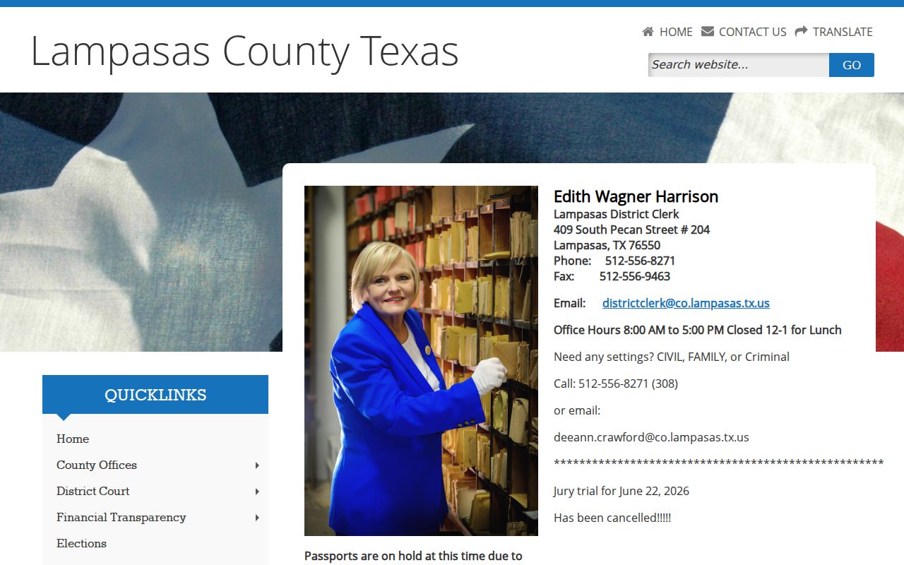 Lampasas County court case lookup at the District Clerk