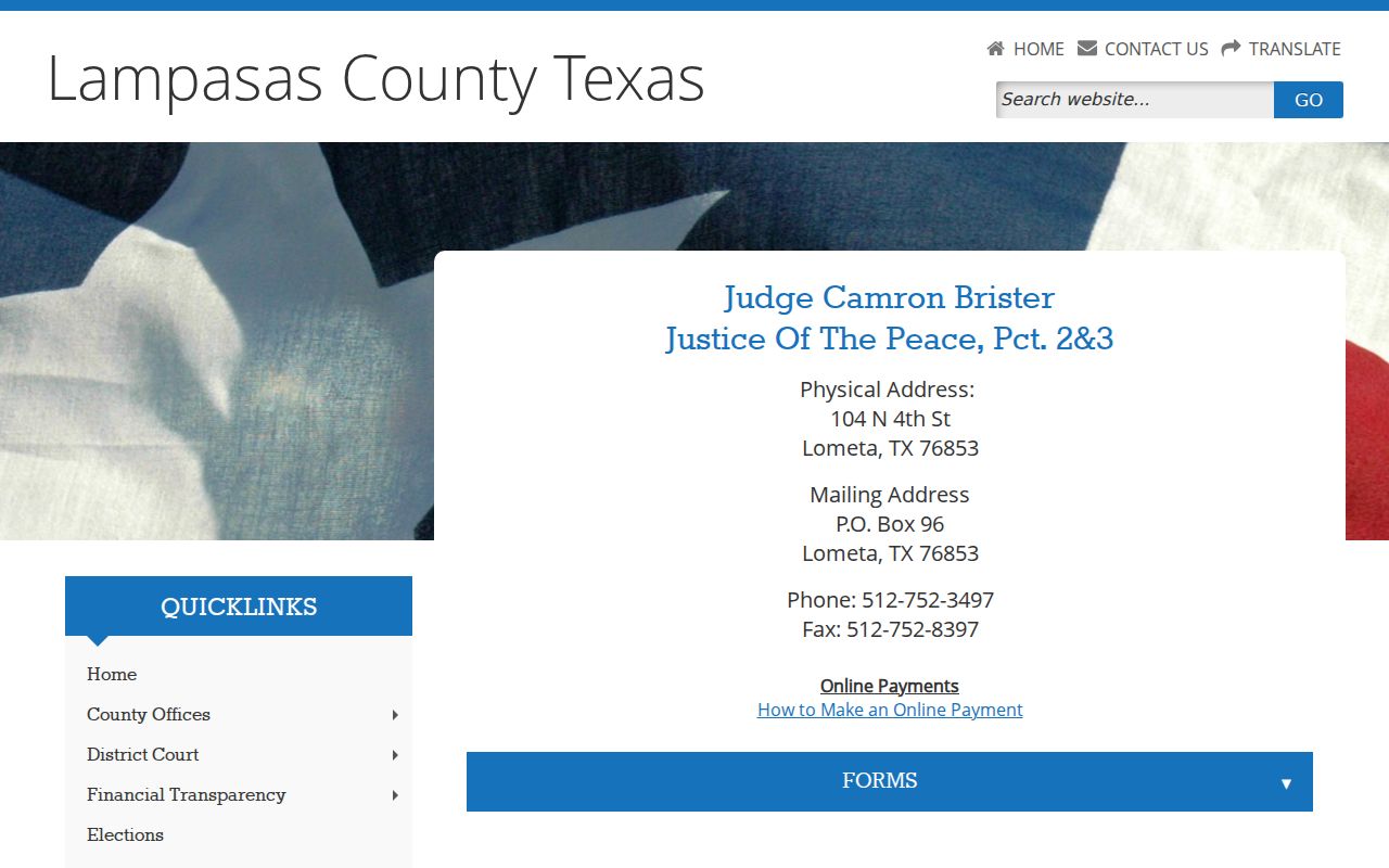 Lampasas County case lookup for JP Precincts 2 and 3 in Lometa