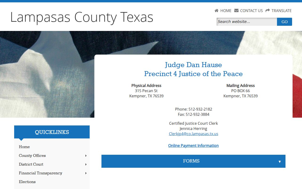 Kempner area Justice of the Peace criminal records source for Lampasas County